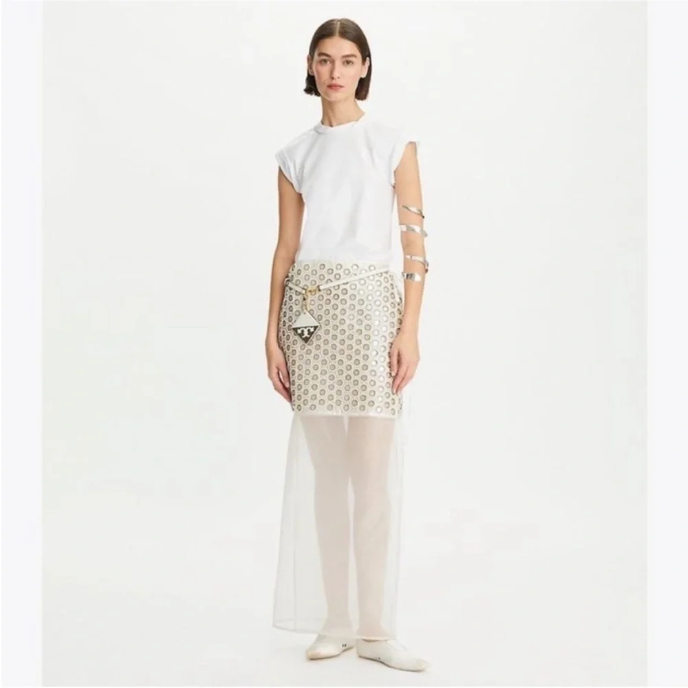 New TORY BURCH  Mirror Embellished Double Layer Wrap Skirt